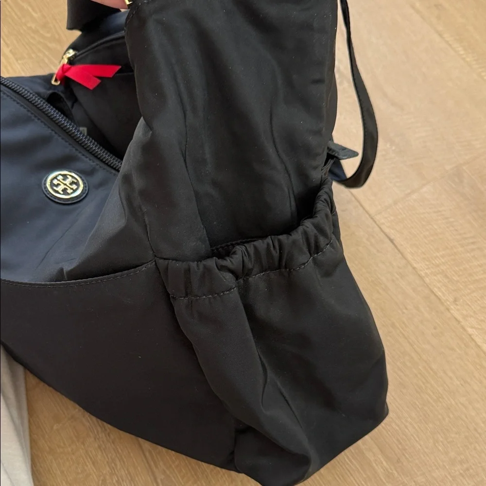 Tory Burch Black Nylon Baby Bag Tote with Gold-Tone Logo